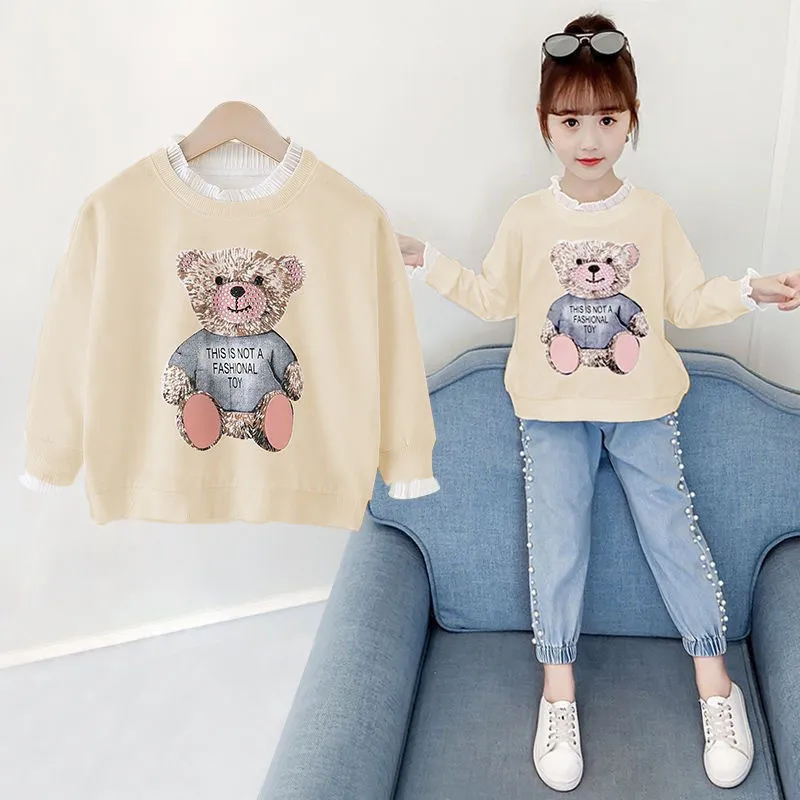 Spring Autumn Long Sleeve T-shirt For Girls Fashion Korean Style Teens Cotton Tops 4 6 8 10 12 Year Children Clothing 220309