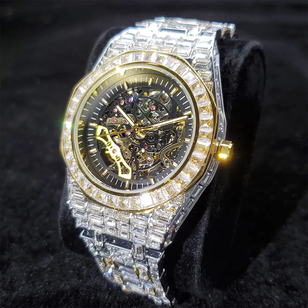 Hip Hop plein diamant glacé hommes montres haut de gamme de luxe en acier étanche homme montre hommes horloge Relogio Masculino2658