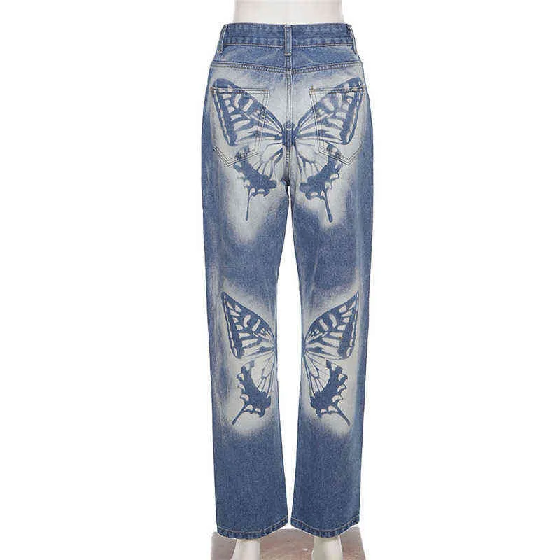 Jeans Femmes Denim Pantalon Droit Taille Haute Pantalon Punk Style Indie Esthétique D'été Baddie Vêtements 211129