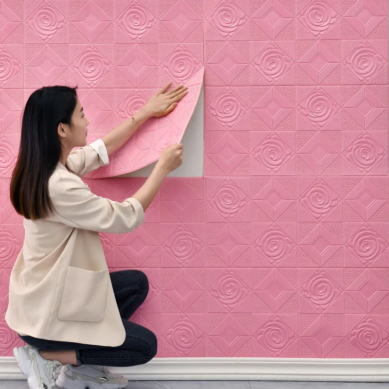 20 Stuks 3D Rose Patroon Muursticker Paneel Plafond zelfklevend vochtbestendig Schuimpapier Slaapkamer Woonkamer decor 220217