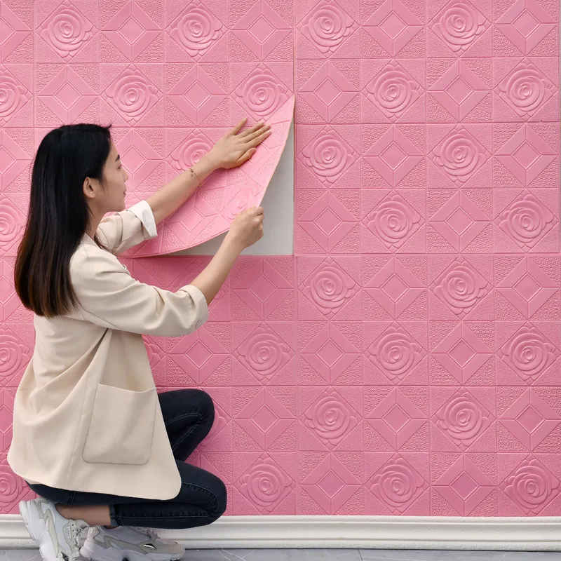 Autocollant mural motif Rose 3D, 20 pièces, panneau de plafond auto-adhésif en papier mousse résistant à l'humidité, décor de chambre à coucher et de salon 220217