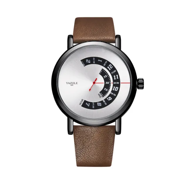 Yazole lindo mostrador exclusivo com design de plataforma giratória, relógio inteligente esportivo, relógios de tempo mundial, pulseira de couro, relógio de pulso para jovens