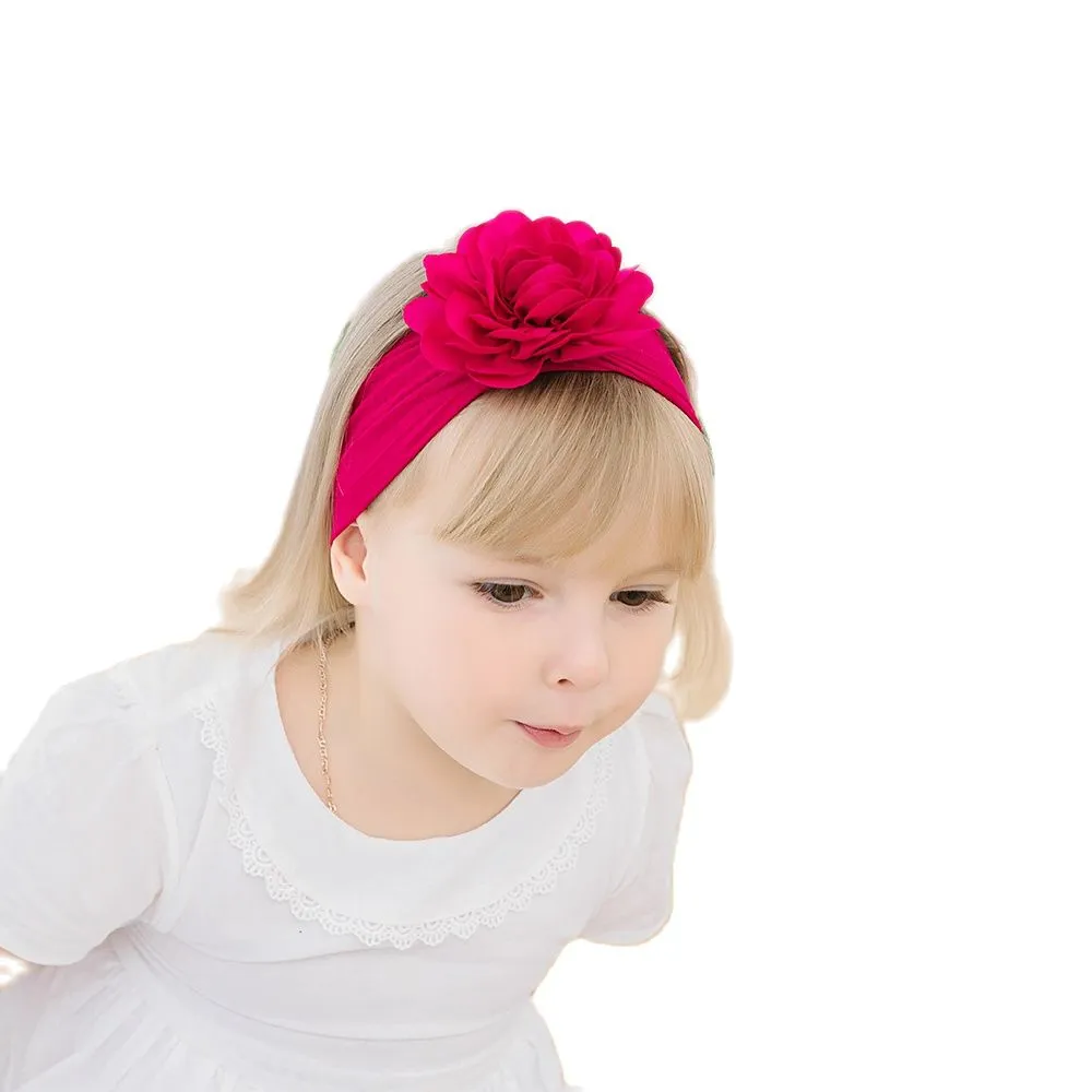 Doux Stretch Satin Rose Fleur Bébé Bandeau Nouveau-Né Turban Large Nylon Headwraps Bébé Chapeaux Cheveux Accessoires Pour Filles Enfants