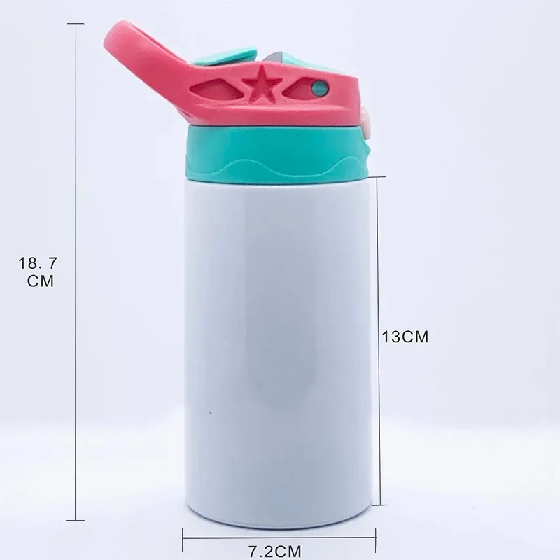 Neue 12oz -Sublimation gerade Sippy Cup Flip Top Kinder Flasche Edelstahl Doppelwellwasser Becher mit Stroh Sippy Flasche