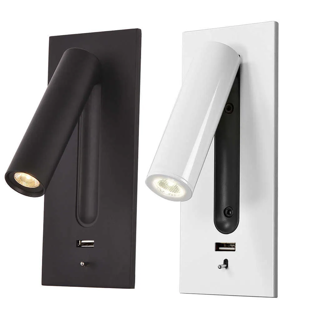 led 벽 빛 실내 장식 침대 머리 보드 읽기 조명 USB 충전기 스위치 엘 베드 옆 벽 Sconces 조명 210724