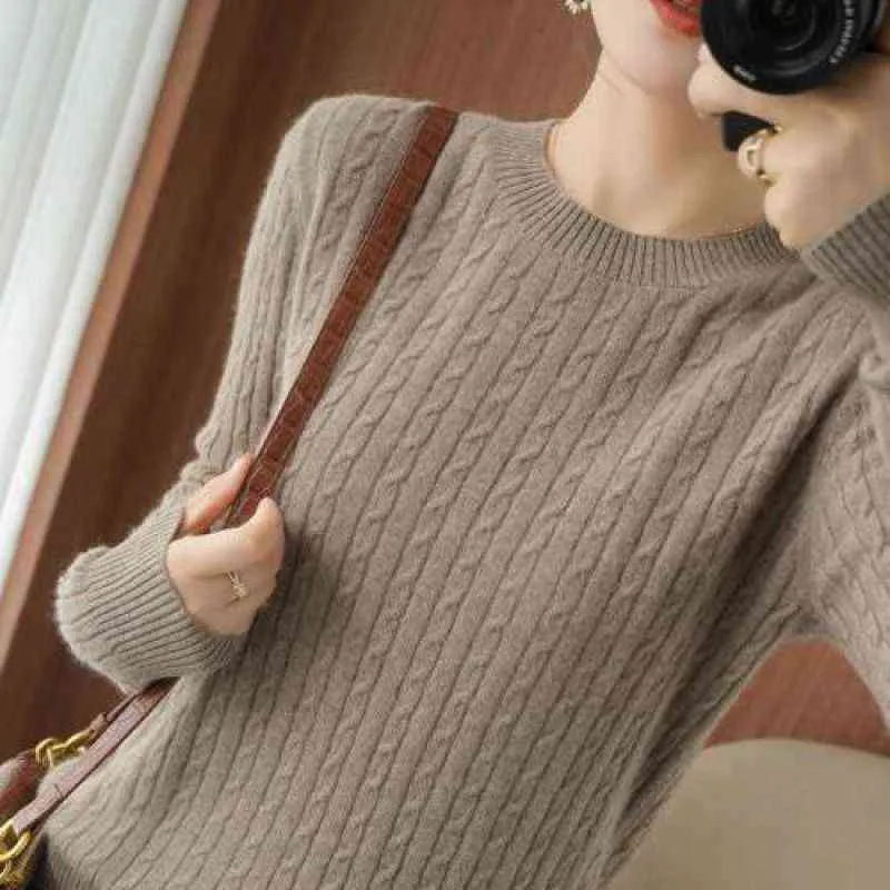 Herbst und Winter Twist Pullover Frauen lose koreanische Version All-Match große Größe Jacke V-Ausschnitt Langarm Kopf unten Pullover 211123