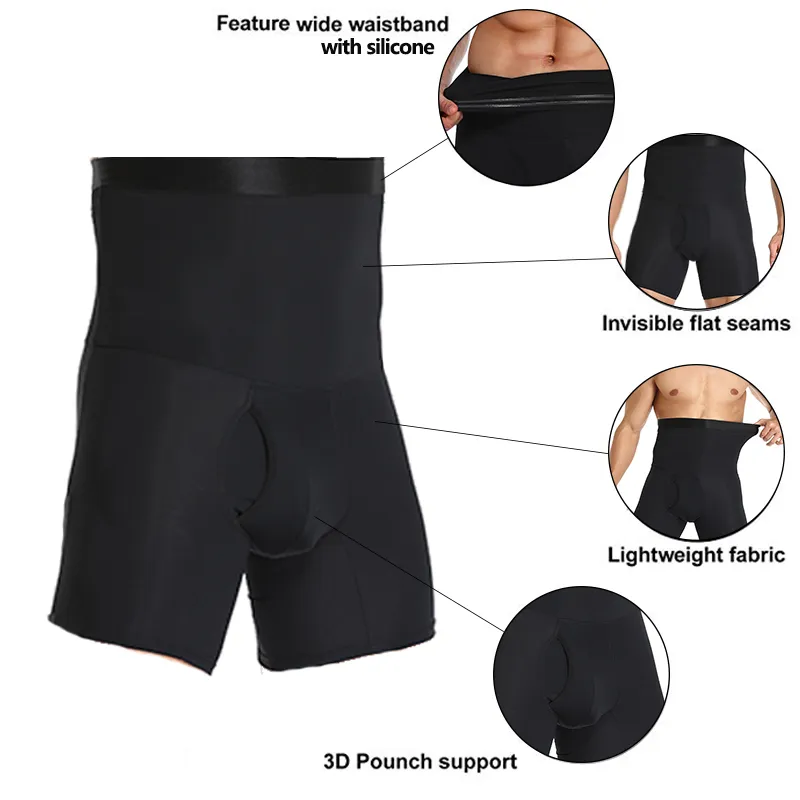 Män kropp shaper kompression shorts bantning formad midja tränare magkontroll trosor modellerande bälte anti chafing boxer byxor266h