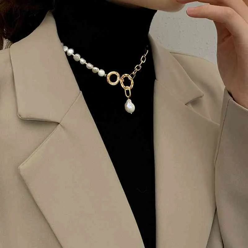 Peri'sBox – pendentif d'eau douce naturelle irrégulière pour femmes, chaîne épaisse, cercles, colliers de perles baroques élégants