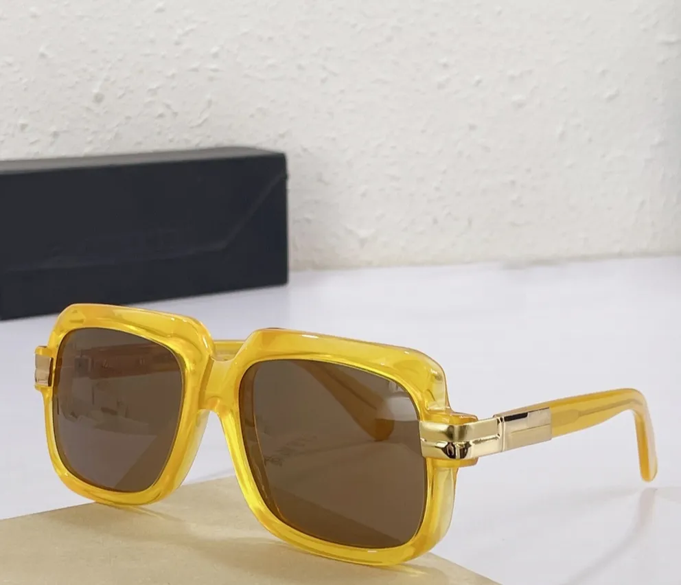Óculos de sol quadrados vintage Legends 607 Creme Gold Mirror Men Drivando copos Hip Hop Moda de moda de sol para esportes de férias S236G