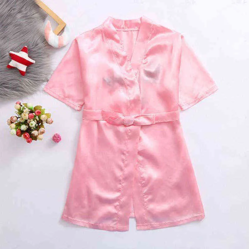 summer girl pajamas nightgown ice silk embroidery letter lace bathrobe home service 2-6yrs wear 211105