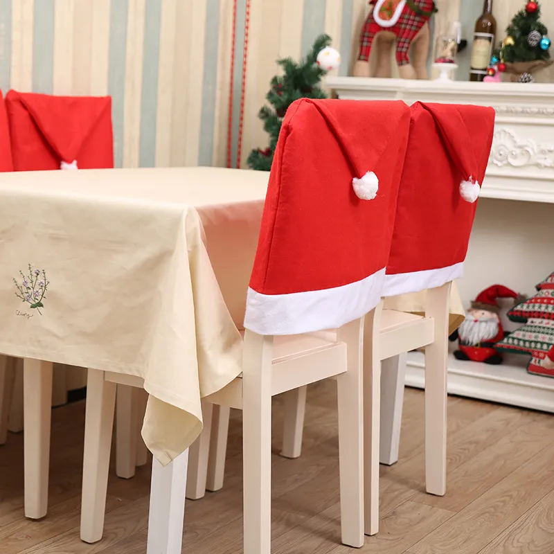 Noel Santa Claus Christmas Nonwoven Dinner Table Red Hat Chair Back Covers Xmas Decorations for Home Year Decor Y201020