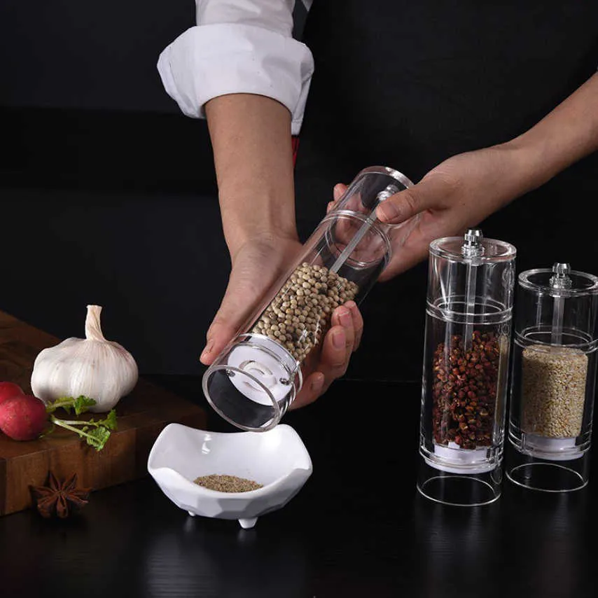 Salt and Pepper Grinder Set - Clear Acrylic Manual Spices Mills, Perfect For Sea Peppercorns, kitchen Accessories 210712