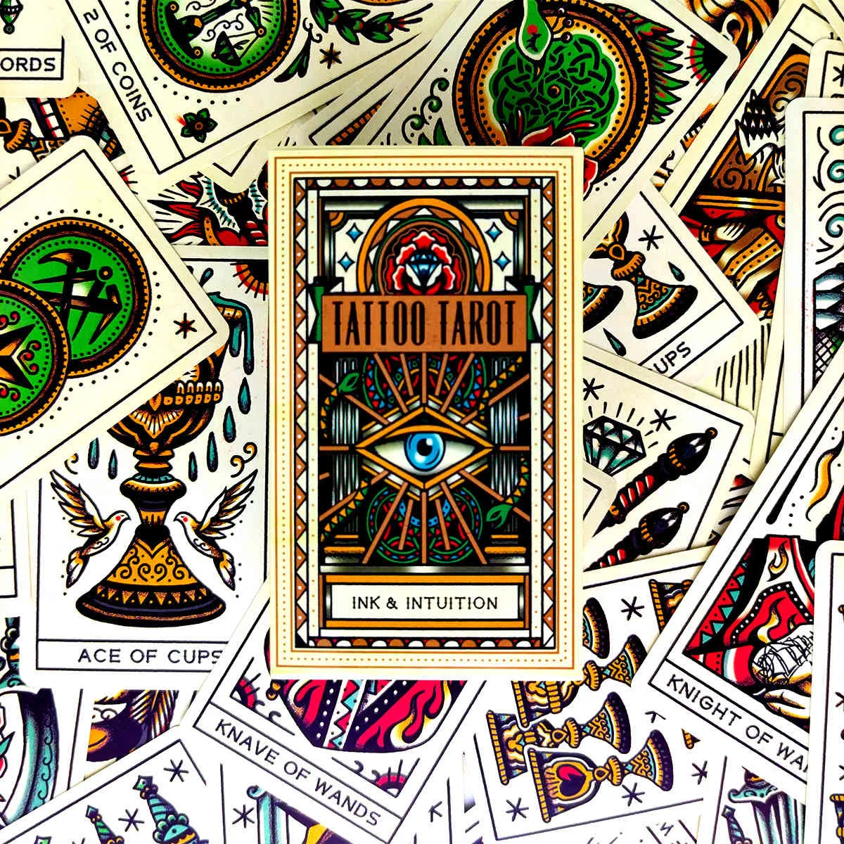 Tatouage Tarot Cartes Mystical Guidance Divination Entertainment Party Jeu de société Guide PDF Prend en charge la vente en gros 78 feuilles / boîte