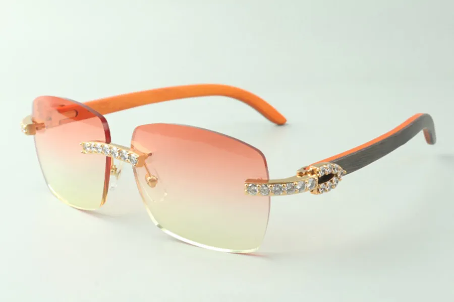 Óculos de sol designer XL diamante 3524025 com braços de madeira laranja óculos tamanho direto 18-135mm230Q