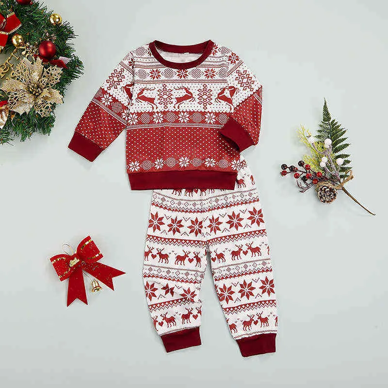 MaBaby 1-6Y Natale Bambino Bambini Bambini Ragazzi Ragazze Pigiama Set Cervi Manica lunga Top Pantaloni Natale Sleepwear Abiti D84 211130