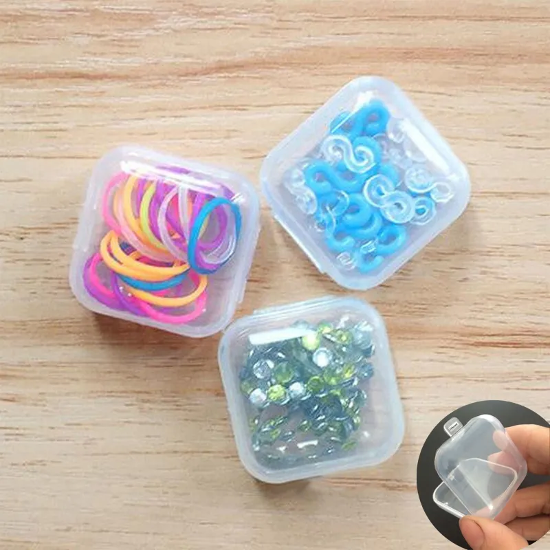 100 stcs lege plastic helder mini vierkant kleine doos sieraden oordopjes container nagel kunst kleurrijke decor diamant opslagcase 210309