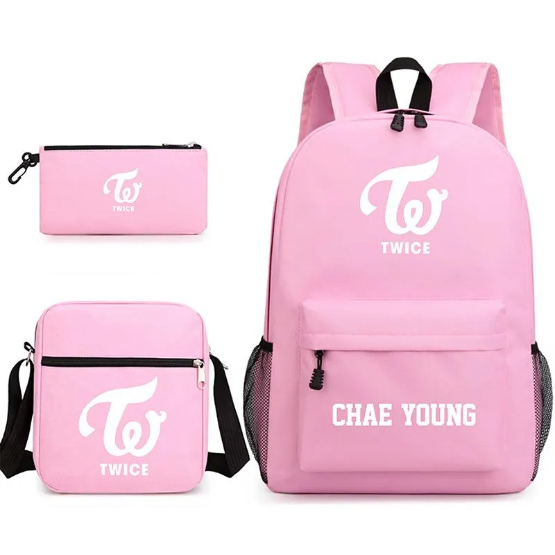 Mochila 3 pçs / conjunto duas vezes nayeon crianças mochilas escolares legal mochila estudante bolsa de ombro para menino caneta lápis bags227f