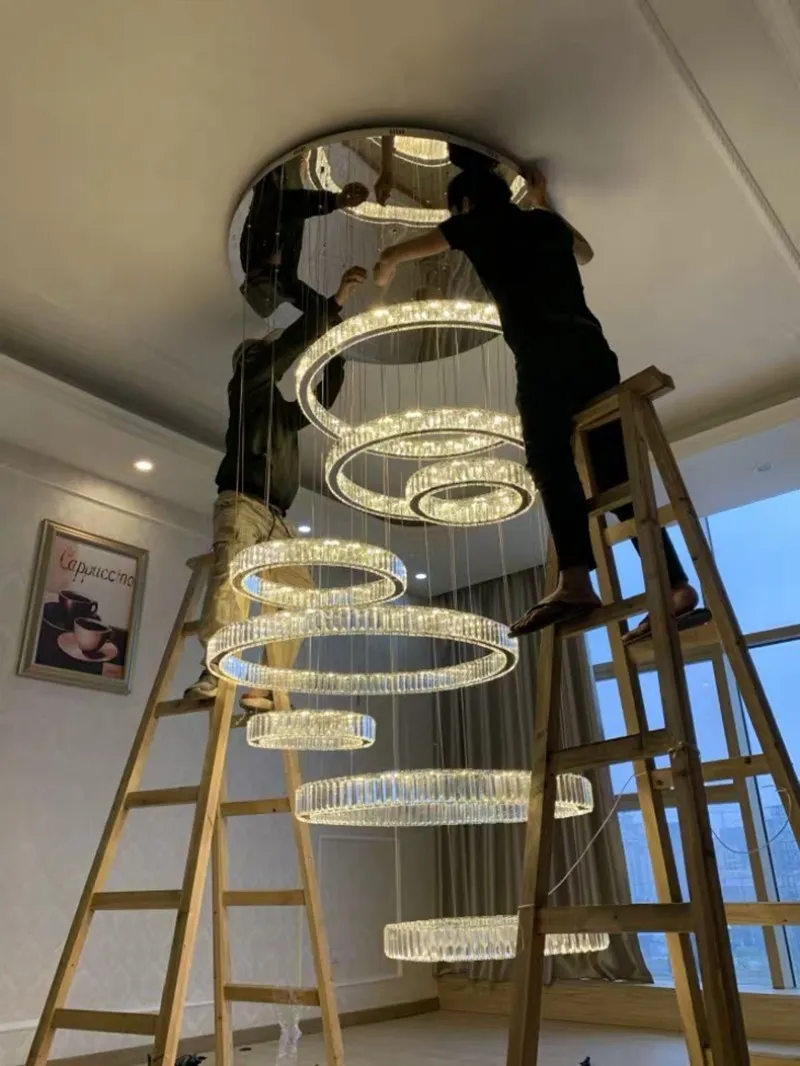 Lustre moderne salon duplex bâtiment villa de campagne lampes loft vides cage d'escalier simple et créative longue chandeli311P