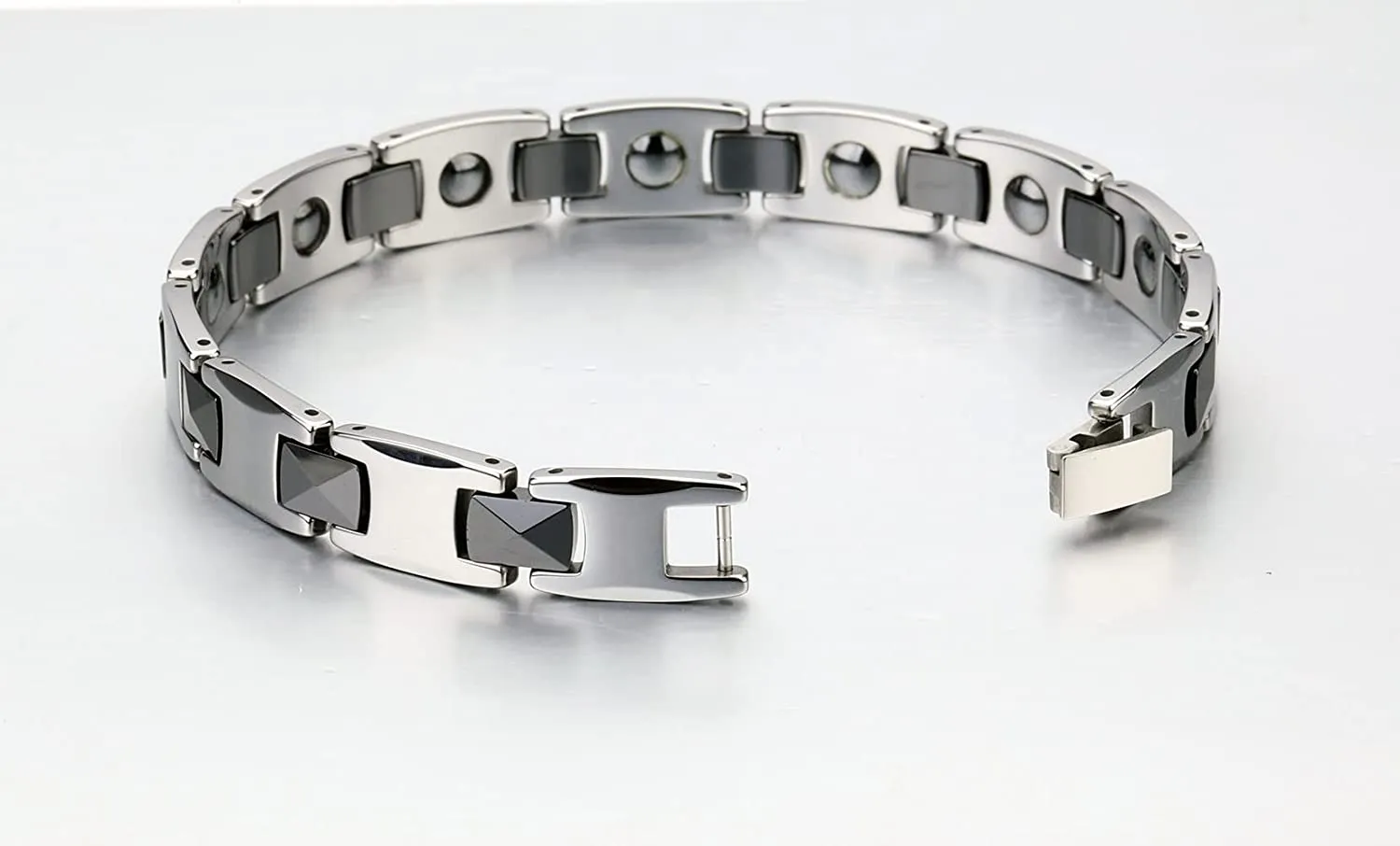 Healthy Tungsten Steel Bracelet For Men Magnetic Bracelet Silver /Black Tone Size Come with Adjusting Tool