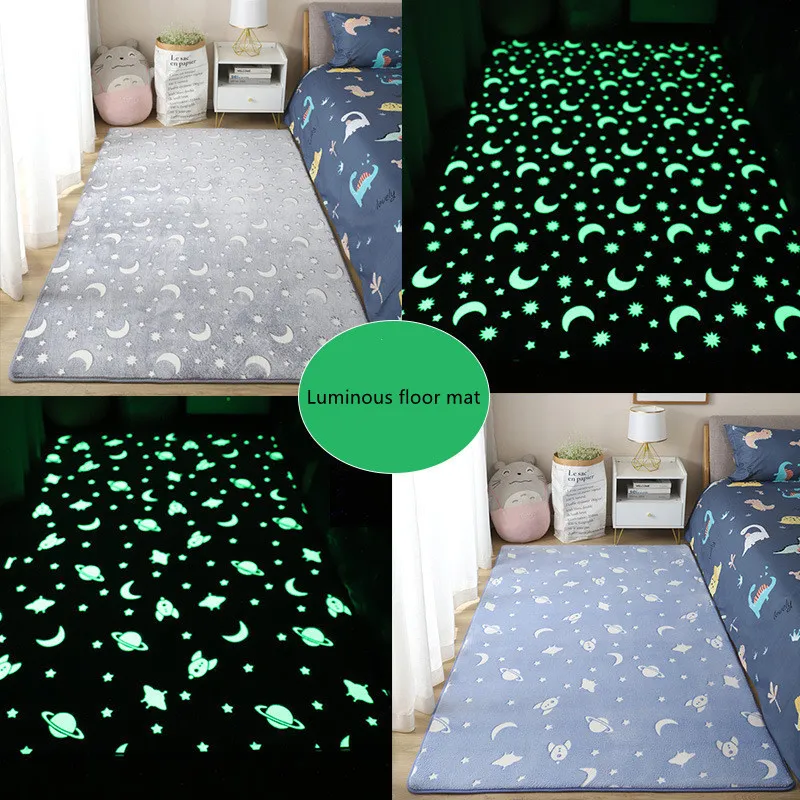 Tapis épais lumineux en peluche, dinosaure étoile lune, pour chambre d'enfant, tapis de sol moelleux, décoration de chevet de maison, tapis en velours