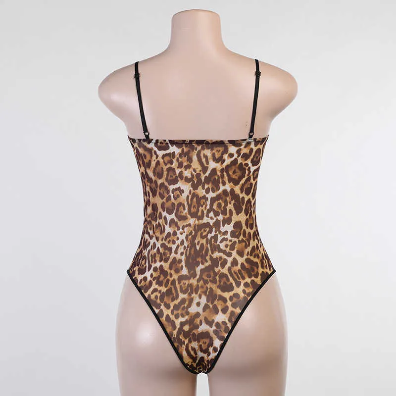 Colysmo Leopard Print Pagliaccetto Patchwork Regolabile Cinturino spaghetti senza maniche Backless Skinny Body Top Donna Casual 210527