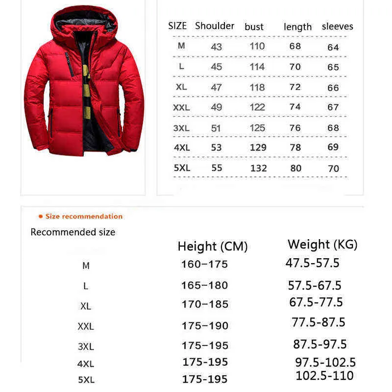 겨울 따뜻한 남자 자켓 코트 캐주얼 가을 스탠드 칼라 복어 두꺼운 모자 화이트 오리 파카 후드 211214