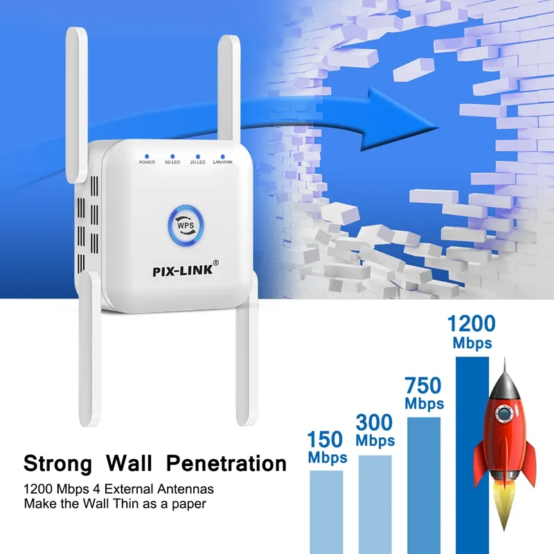 5G Repetidor WiFi 5GHz Repetidor WiFi 1200M Router WiFi Extender Extender Long Range 2.4G Wi Fi Booster Wi-Fi Signal Amplifier Access Point