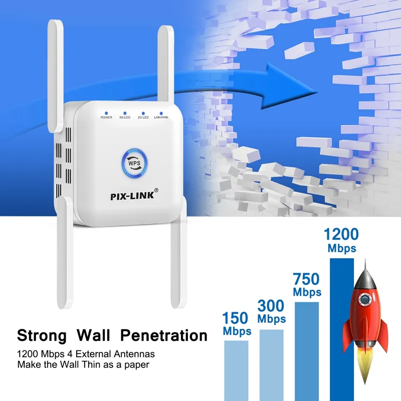 Répéteur Wifi 5G 5ghz répéteur Wifi 1200M routeur Wifi Extender longue portée 2.4G Wi-Fi Booster amplificateur de Signal Wi-Fi Point d'accès