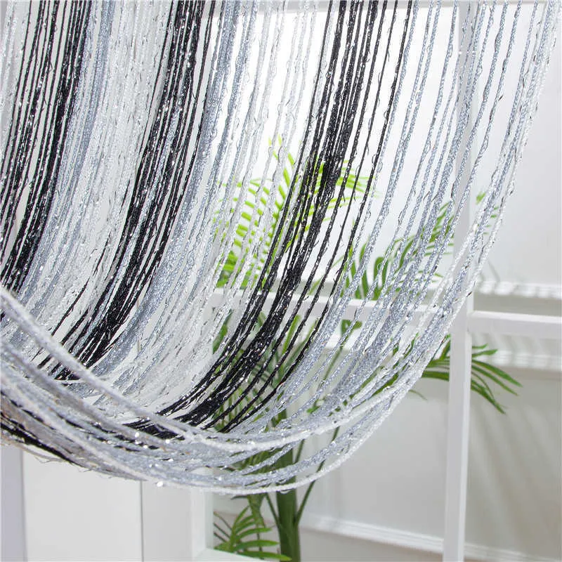 Topfinel Shiny String Curtain Valance Nappa Multi Color Line Tende soggiorno Finestra Divisorio porte Camere Tende 210913