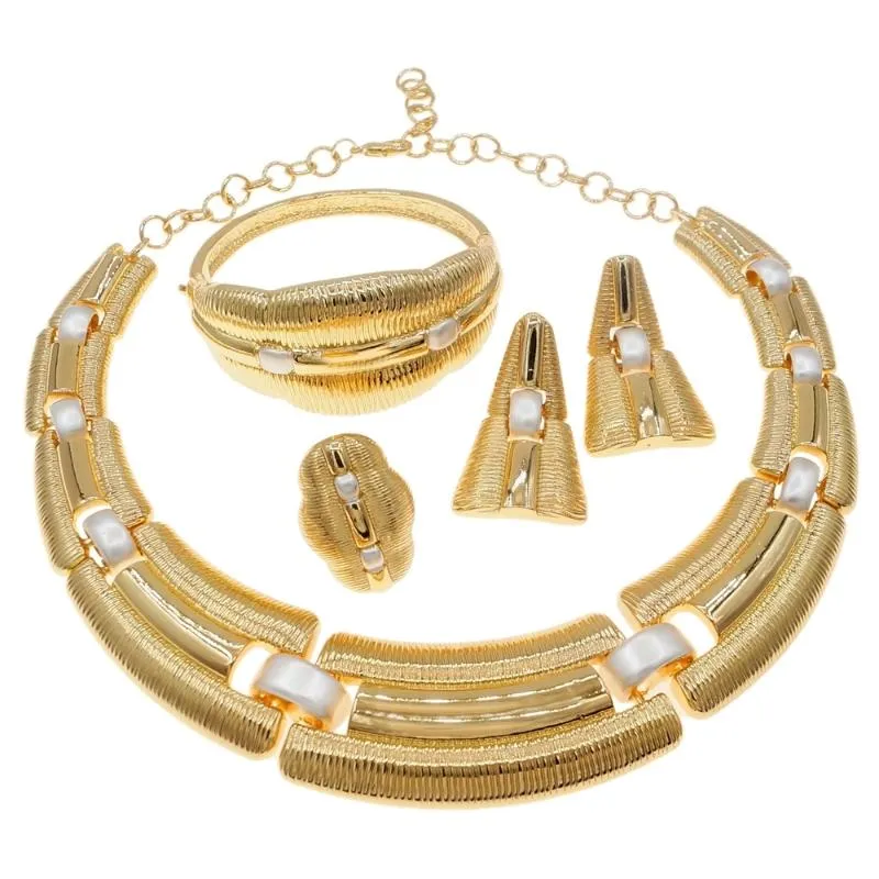 Серьги и ожерелье Yulaili, распродажа, бразильская золотая серия, роскошный комплект ювелирных изделий с медным покрытием, итальянские четыре комплекта, женские вечерние свадебные257V