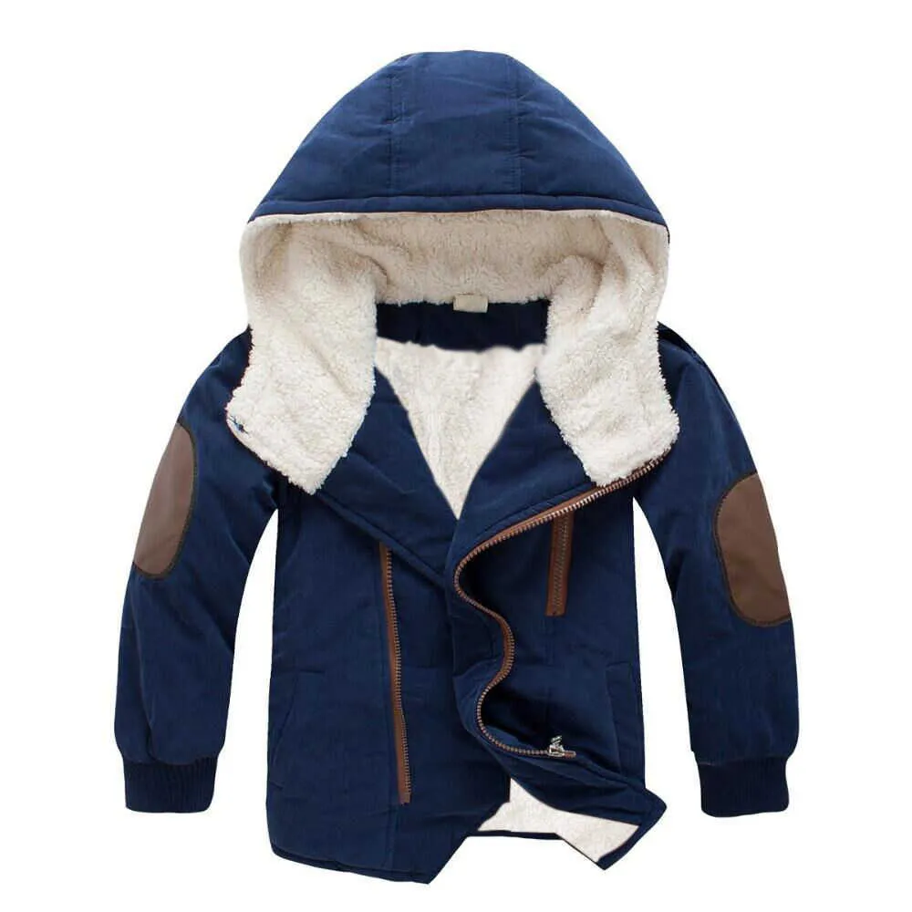 Winterneue, mit Baumwolle gefütterte Jacke für Jungen, mittellange Baumwolljacke mit Lammverdickung und Fleece-Kapuze für große Jungen, für 6-jährige Jungs