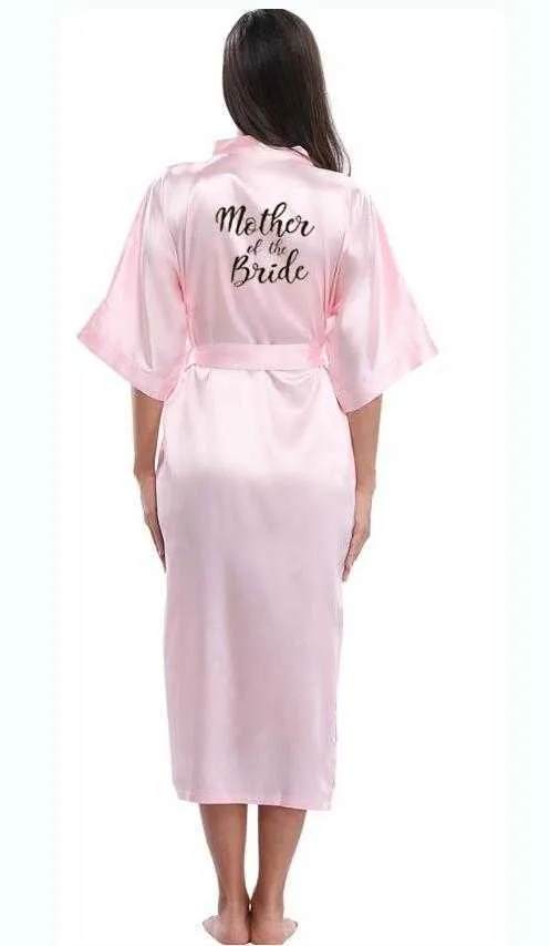 Brautjungfer Rosa Lange Große Plain Mutter Braut Kimono Seide Satin Nacht Kleid Kleid Hochzeit Roben Bademantel Spitze Robe Damen 210901