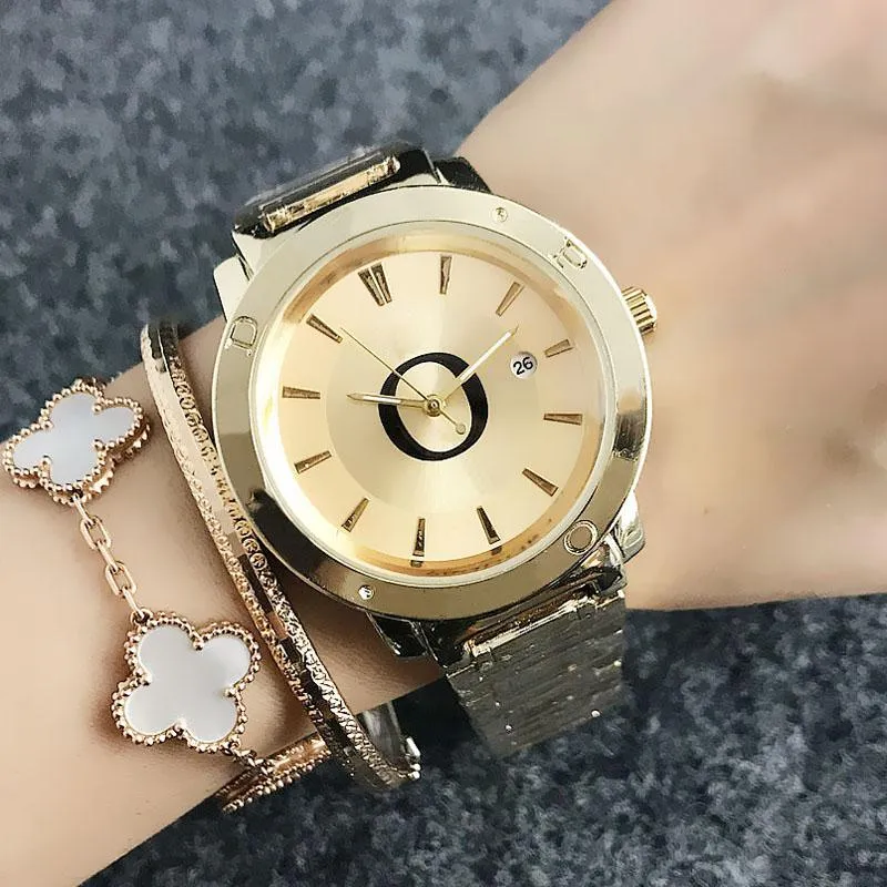 Mode merk horloges vrouwen dames meisje grote letters stijl metalen stalen band quartz polshorloge populariteit cadeau gratie charmante ontwerper duurzaam