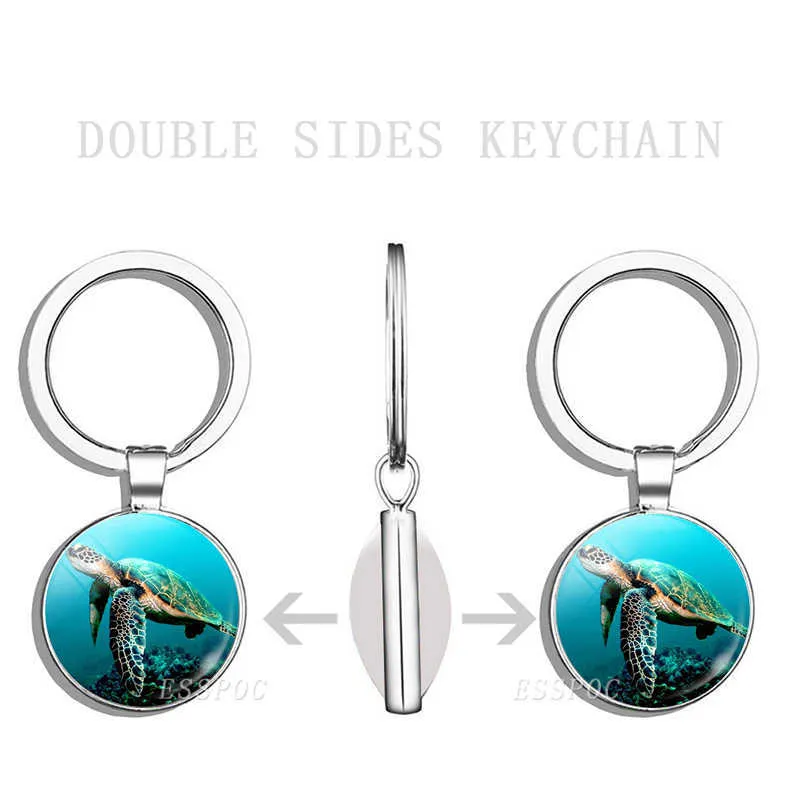 Blue Sea Marine Life Bijoux Tortue Dauphin Coquillages Porte-clés Porte-clés Boule De Verre Porte-clés Pendentif En Cristal Cadeau De Noël G1019