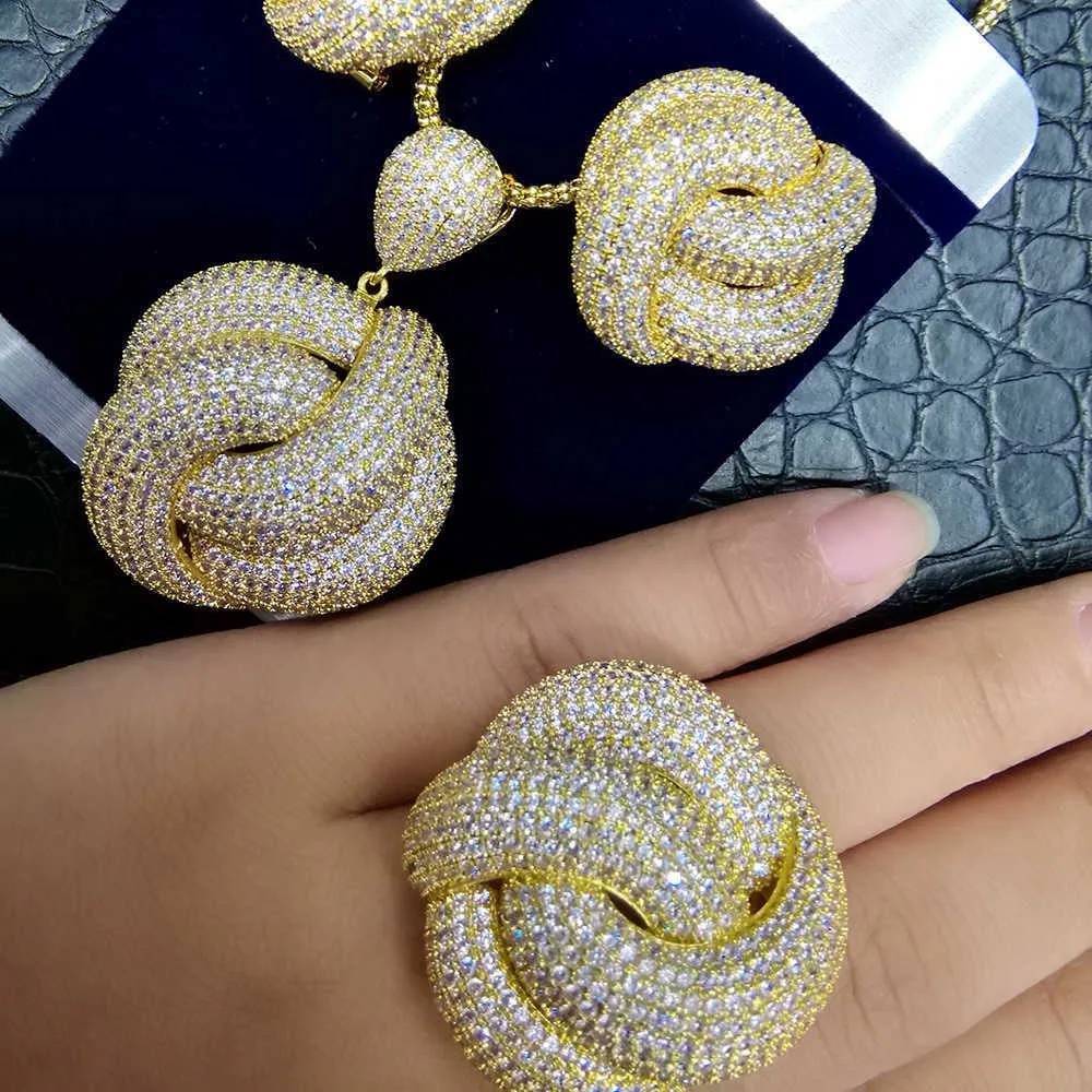 Godki Luxury кольцо ожерелье серьги серьги кубический циркон кристалл ювелирных изделий для женщин свадебный индийский Дубай свадебные украшения набор H1022