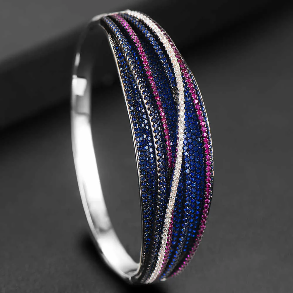 Godki Luxury Cross Lines Bracelet Manchette pour femmes Mariage Plein Zircon Cubique Cristal CZ Dubai Bracelet Bijoux de fête 2019 Q0720
