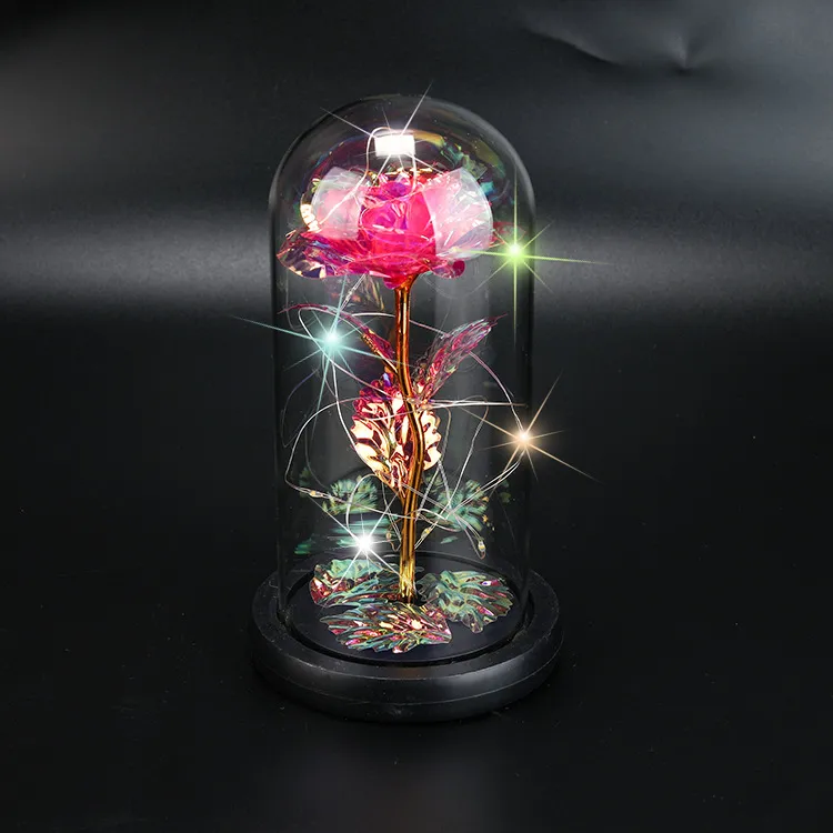 Moda folha de ouro rosa tampa de vidro decorativo flores LED luz simulação cor ouro 24k dia dos namorados decoração presente