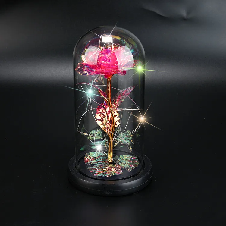 Mode Guldfolie Rose Glasskydd Dekorativa Blommor Led Ljus Simulering Färg Guld 24K Alla hjärtans dag Presentdekoration