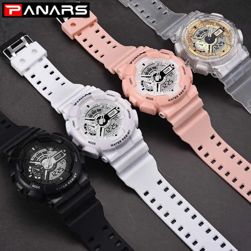 PANARS deporte al aire libre reloj Digital blanco hombres mujeres despertador 5Bar impermeable choque militar es pantalla LED 210728236S