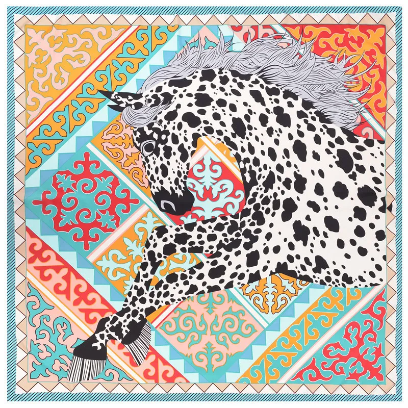 2021 Sciarpa di seta di nuova moda europea e americana Leopard Pegasus Print 130cm Twill Imitazione di seta Grande fazzoletto da donna Sciarpa a scialle