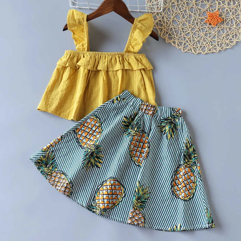 Costume d'été fille ensemble vêtements haut + jupe à motif de fruits 2 pièces Style de vacances vêtements pour enfants enfants s 210528
