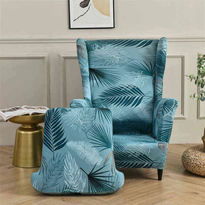 Housse de chaise à ailes de style pastoral Housse de fauteuil en spandex extensible Housses de canapé de détente amovibles nordiques avec coussin de siège 211116