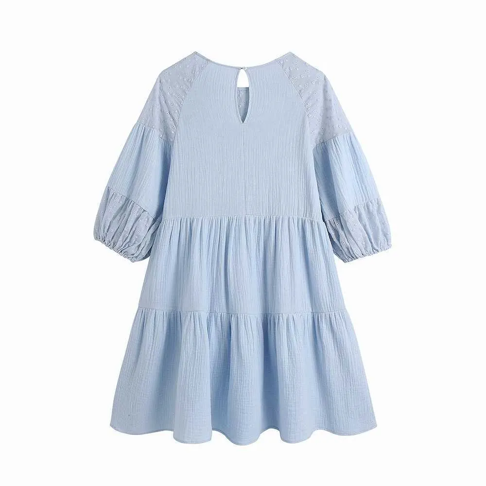 Smock Dress Summer Women's Clothing Vestido Broderie O-Neck Modern Lady Mini Dresses 210602