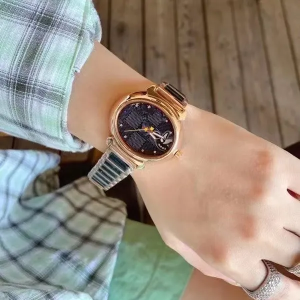 브랜드 시계 여성 레이디 소녀 비둘기 격자 무늬 스타일 금속 강철 밴드 쿼츠 손목 시계 L57