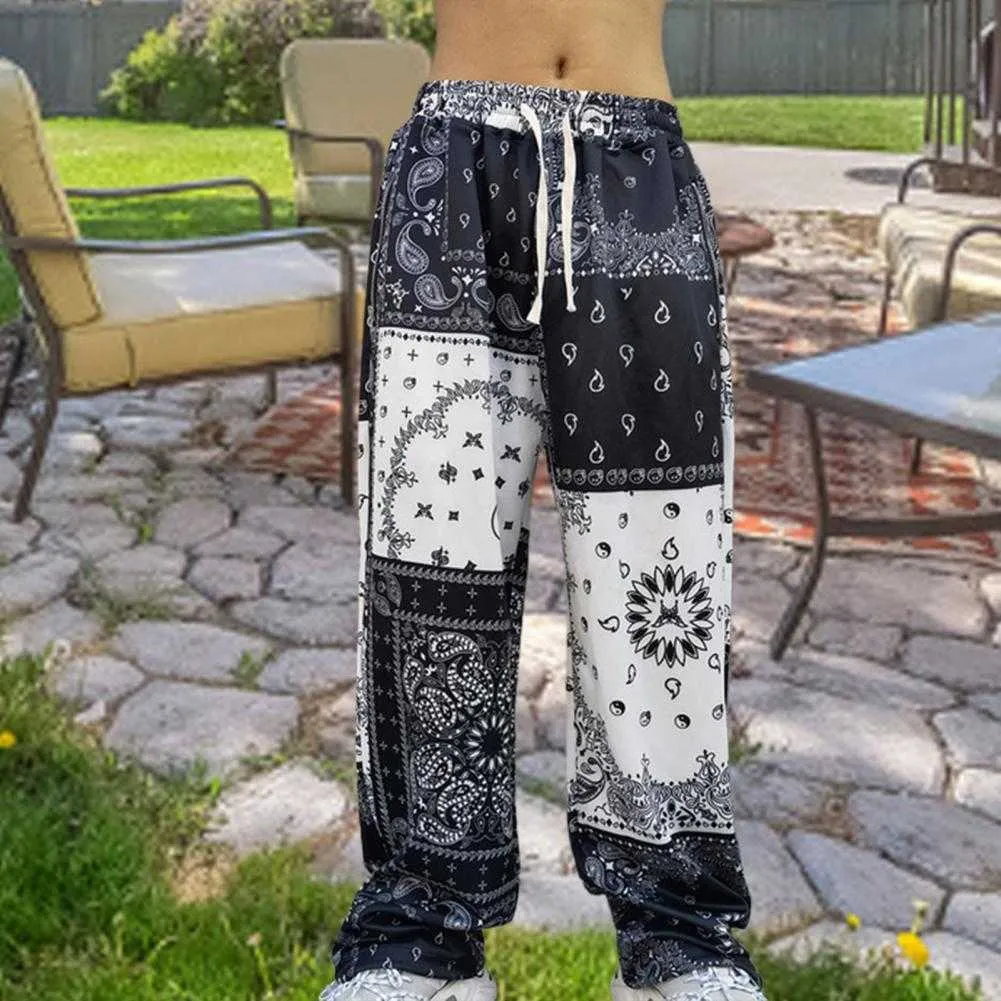 2021 Hip Hop Uomini Coulisse Allentato Gamba Larga Stampato Pantaloni Sportivi Pantaloni Della Tuta Retro StreetStyle Moda Pantaloni Dritti Jogging Uomini Y0811