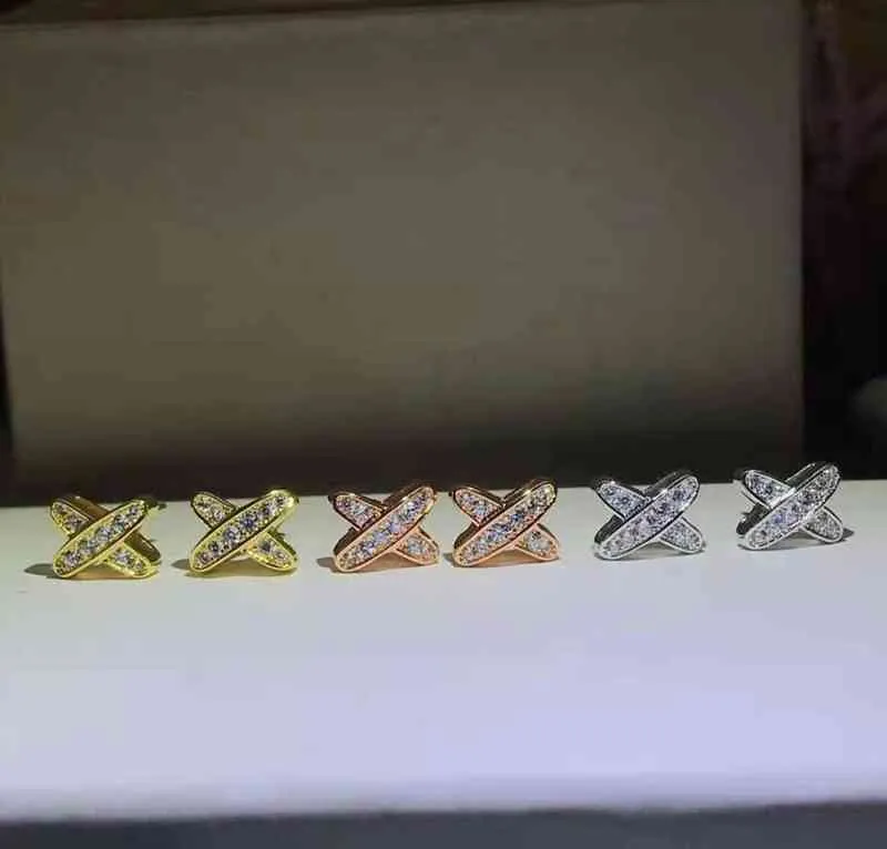 El nuevo Xiaoshangjia 925 chapado en plata esterlina 18K oro Shangjia con incrustaciones de pendientes de letras X pendientes de diamantes completos 8444650