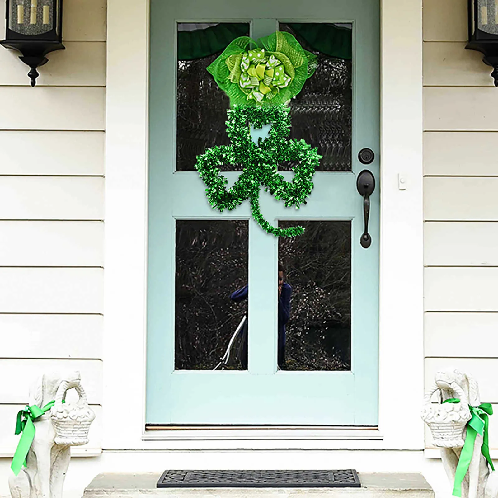 St. Patricks Day Kleeblatt-Kranz, irisches Kleeblatt, Tür- und Fenstergirlande, Anhänger, grüne Girlande, irische Tür- und Wanddekoration für Zuhause, Q0812