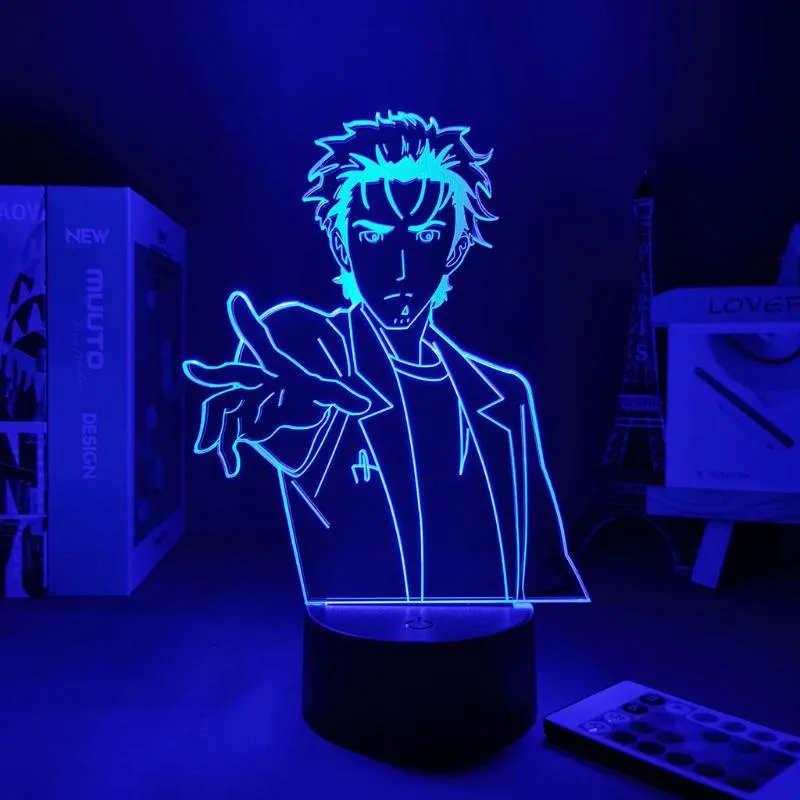 야간 조명 애니메이션 피겨 Steins Gate Rintarou Okabe 3D 램프 네온 홈 LED 어린이 침실 장식 만화 데스크345V