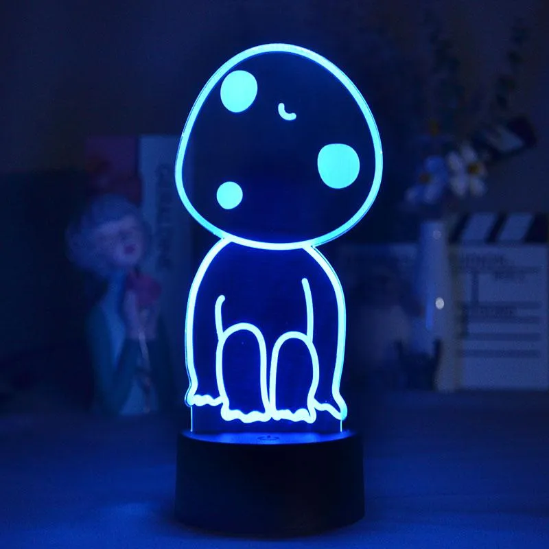 Nachtlichter Anime Prinzessin Mononoke Hime Figur Kodama 3D -Lampen LED Neon schöne Geschenke RGB Schlafzimmer Nachttisch Schreibtisch Dekoration237l