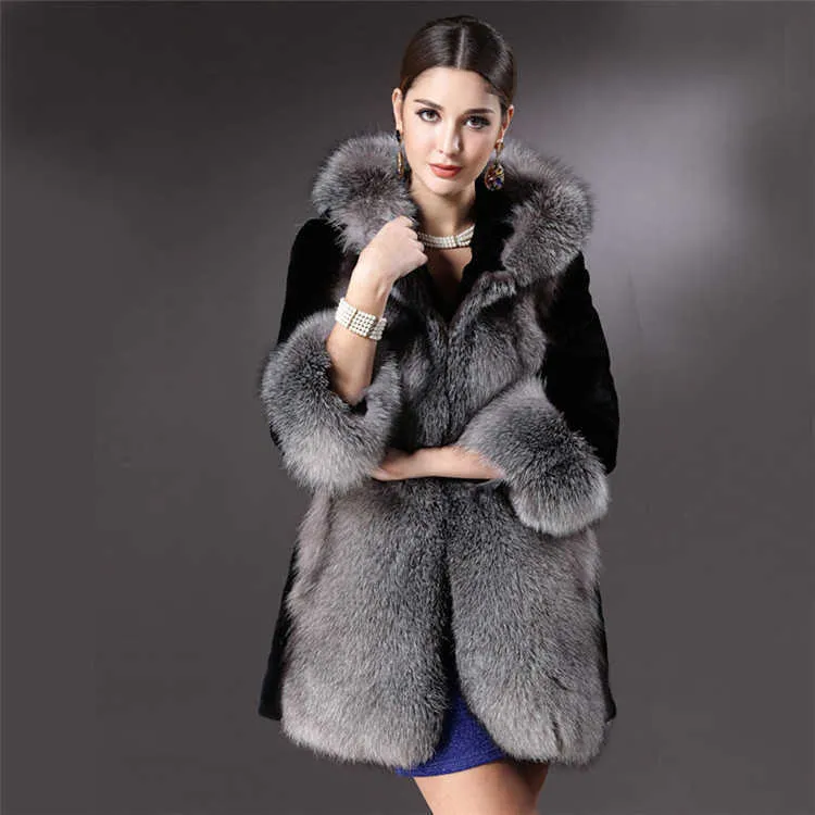 L455 Faux LBBACK Fur Coat Kvinnor Furrockar Vinterrockar Kvinnor 210817